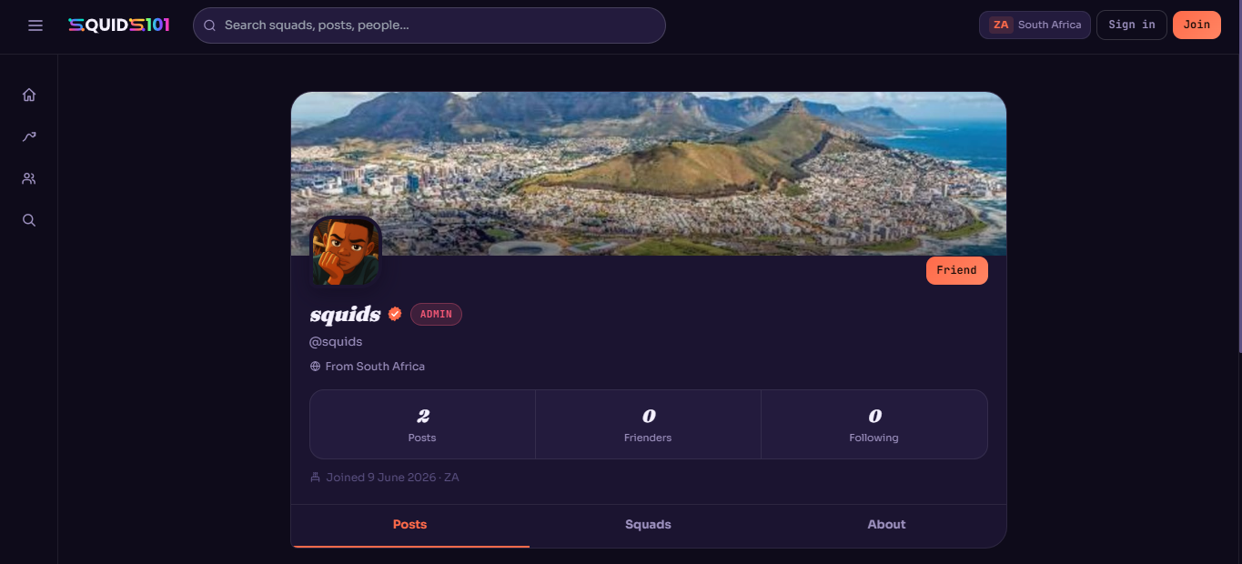 A SQUIDS101 profile page